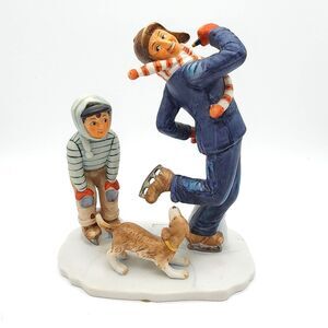 Norman Rockwell 'Gay Blades' Father, Son & Dog Skating Figurine
